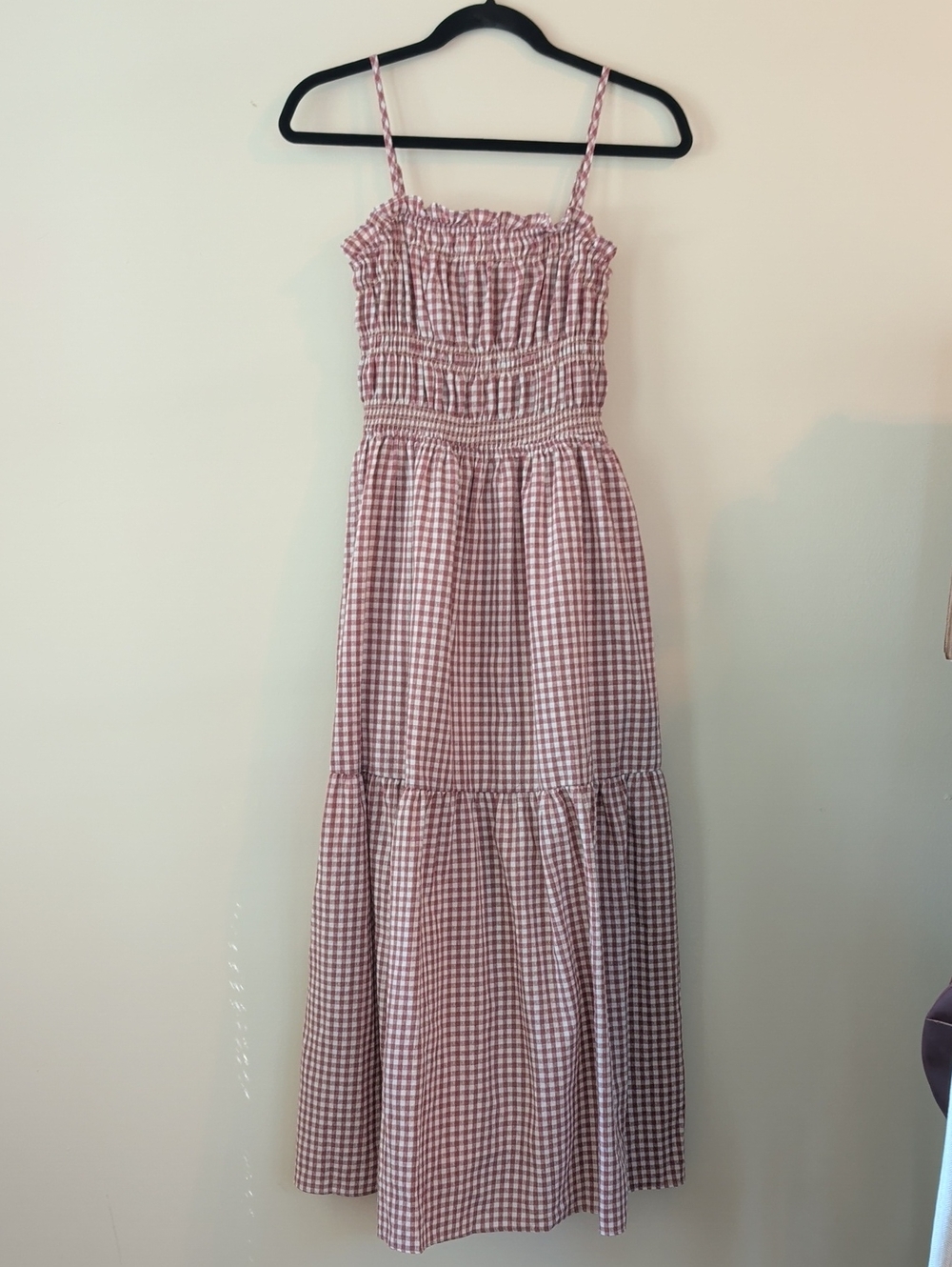 Smocked Pink Gingham Dress with Spaghetti Straps